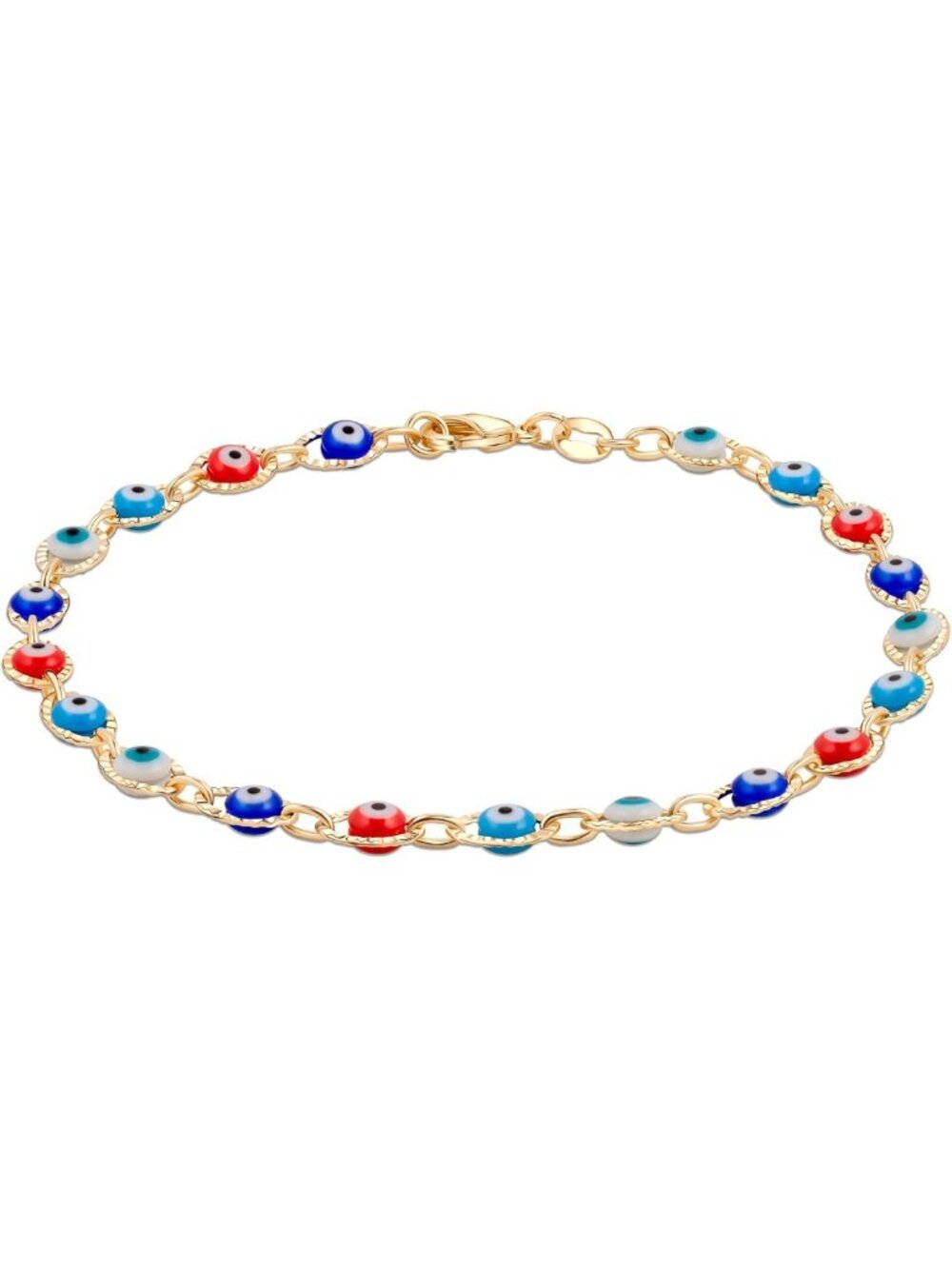 18k Gold Plated Evil Eye Anklet Bracelet - Handmade in Brazil, Boho Chic Jewelry